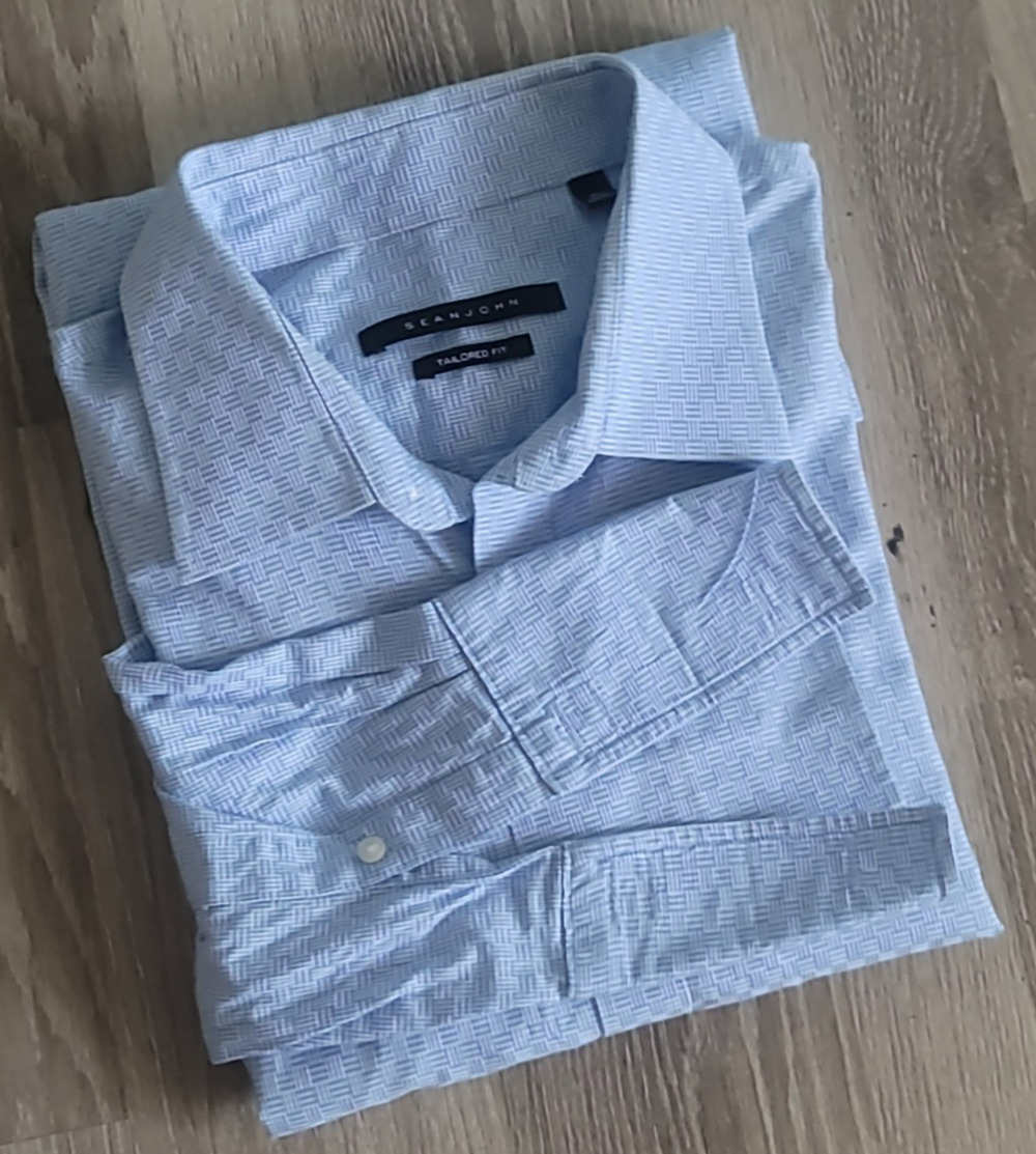 Sean John Button Up Shirt Blue Long Sleeve Men's 90's 18 1/2 34/35 French Cuffs